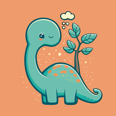Cute dinosaur with a plant. vector illustration. cartoon style.のイラスト素材