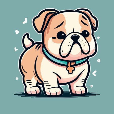 Cute cartoon English Bulldog. Vector illustration on blue background.のイラスト素材