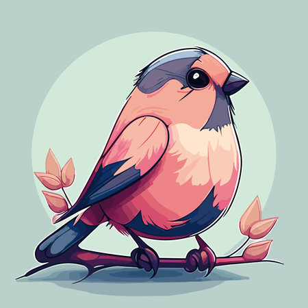 Bullfinch on a branch. Vector illustration in cartoon style.のイラスト素材