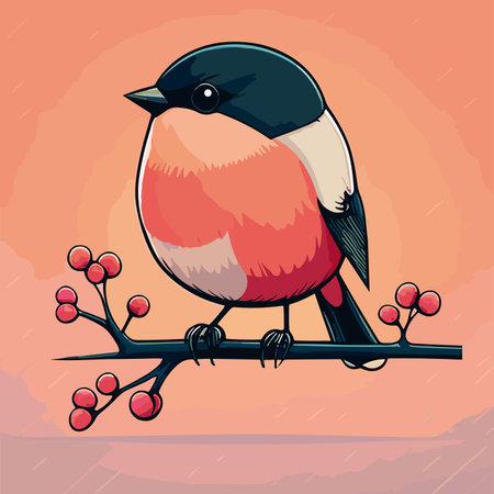 Bullfinch on a branch. Vector illustration of a bird.のイラスト素材