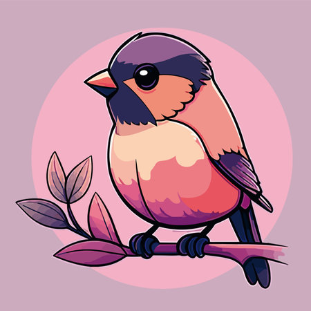 Bullfinch on a branch. Vector illustration in cartoon style.のイラスト素材
