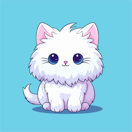 Cute cartoon white cat on a blue background. vector illustration.のイラスト素材