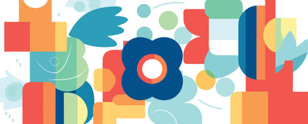 Abstract geometric background. Vector illustration in flat style. Colorful shape composition.のイラスト素材