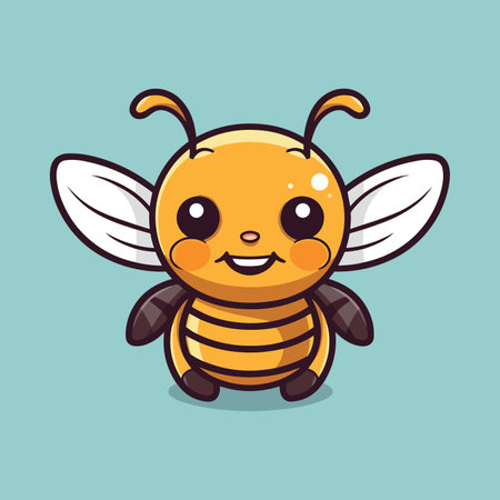 Cute cartoon bee character. Vector illustration isolated on blue background.のイラスト素材