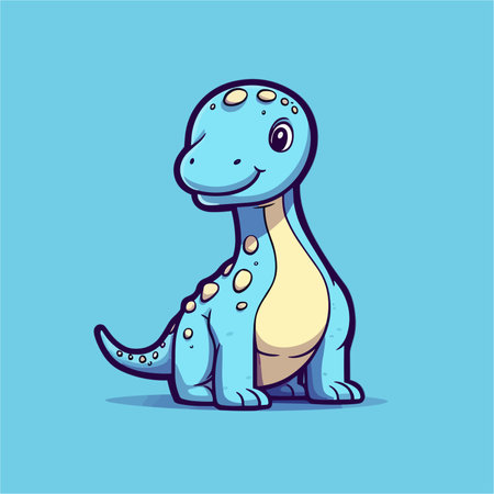 Cute cartoon dinosaur character. Vector illustration of a dinosaur on a blue background.のイラスト素材