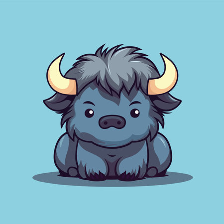 Cute buffalo cartoon character. Vector illustration isolated on blue background.のイラスト素材