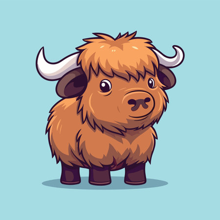 Cute cartoon buffalo. Vector illustration isolated on the white background.のイラスト素材