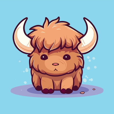 Cute cartoon yak. vector illustration. Isolated on blue background.のイラスト素材