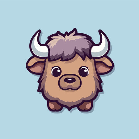 Cute buffalo cartoon character isolated on blue background. vector illustration.のイラスト素材