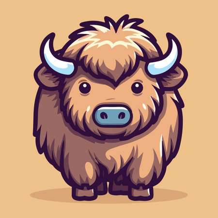 Buffalo cartoon mascot. Vector illustration of a wild animal with horns.のイラスト素材