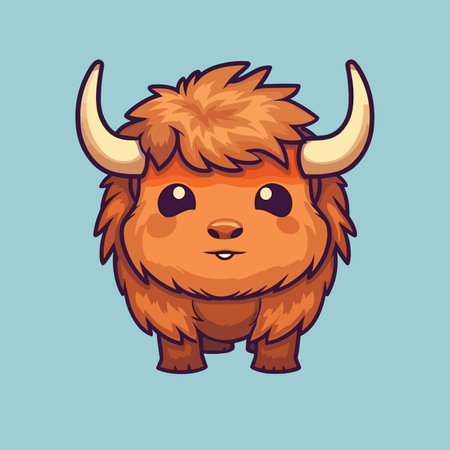 Cute cartoon yak. vector illustration. Isolated on blue background.のイラスト素材