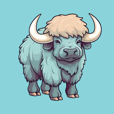 Vector illustration of a yak on a blue background. cartoon style.のイラスト素材