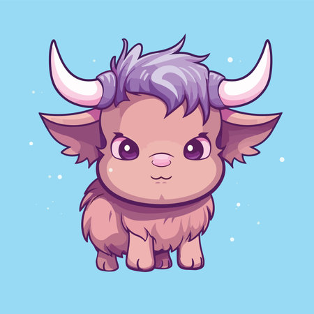 Cute cartoon yak. Vector illustration isolated on a blue background.のイラスト素材