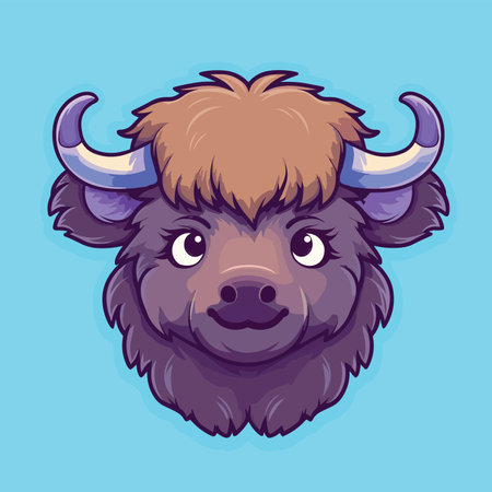 buffalo head. cartoon vector illustration. Isolated on blue background.のイラスト素材