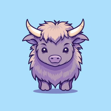 Cute cartoon yak on a blue background. Vector illustration of a cute yak.のイラスト素材