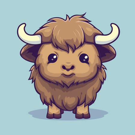 Cute cartoon buffalo on blue background. vector illustration for your designのイラスト素材