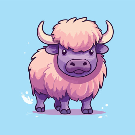 Cute cartoon yak. Vector illustration isolated on a blue background.のイラスト素材