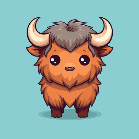 Funny cartoon buffalo. Vector illustration of a cute wild animal.のイラスト素材