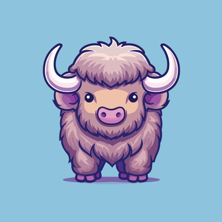 Cute cartoon yak. Vector illustration isolated on a blue background.のイラスト素材