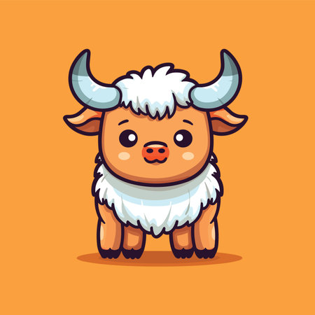 Cute cartoon yak. vector illustration. Isolated on orange background.のイラスト素材