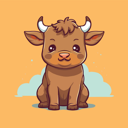 Cute cartoon cow sitting on a cloud. Vector illustration of a cute animal.のイラスト素材