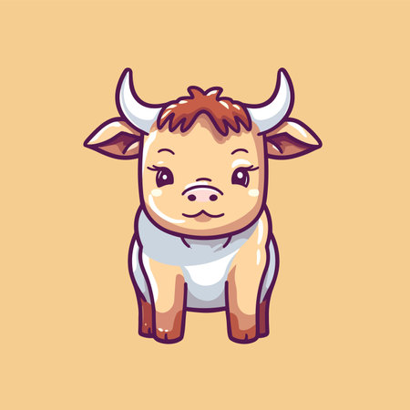 Cute cow cartoon vector illustration. Cute cartoon animal character.のイラスト素材
