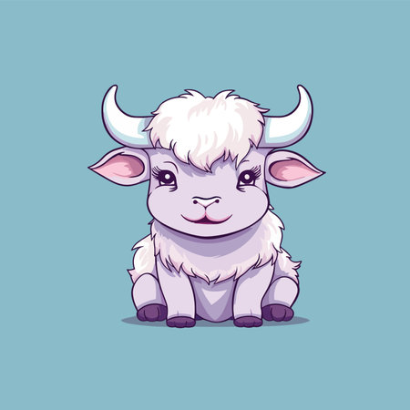 Cute cartoon bull. Vector illustration isolated on a blue background.のイラスト素材