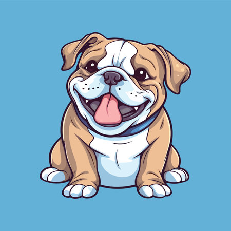 Cute cartoon bulldog isolated on blue background. vector illustration.のイラスト素材
