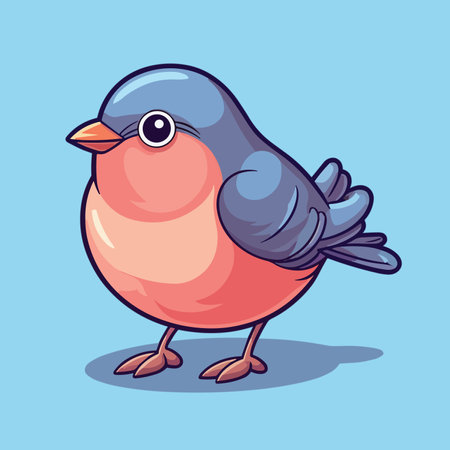 Cute cartoon bullfinch bird on blue background. vector illustration.のイラスト素材