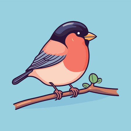 Bullfinch on a branch. Vector illustration in cartoon style.のイラスト素材