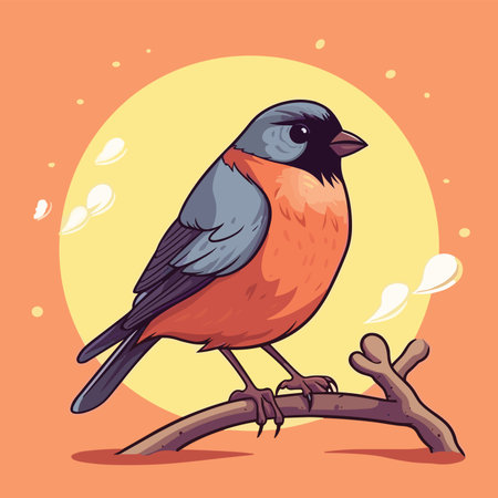 Bullfinch on a branch. Vector illustration in cartoon style.のイラスト素材
