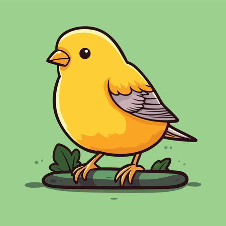 Ilustración de Cute little yellow bird on a green background. vector illustration. - Imagen libre de derechos