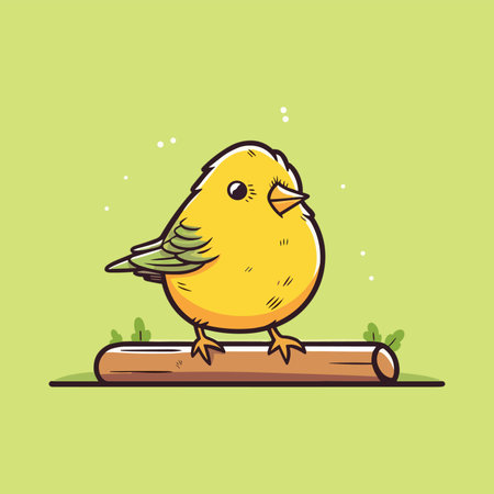Vector illustration of cute little yellow chick sitting on a wooden branch.のイラスト素材