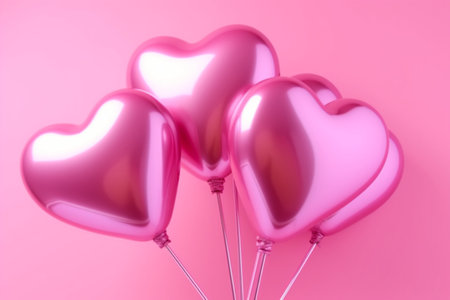 Heart shaped balloons on a pink background.の素材