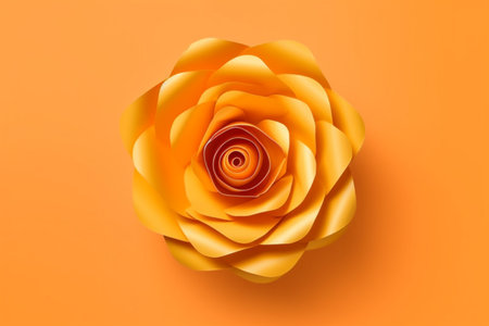 Paper rose on orange background. 3d rendering, 3d illustration.の素材