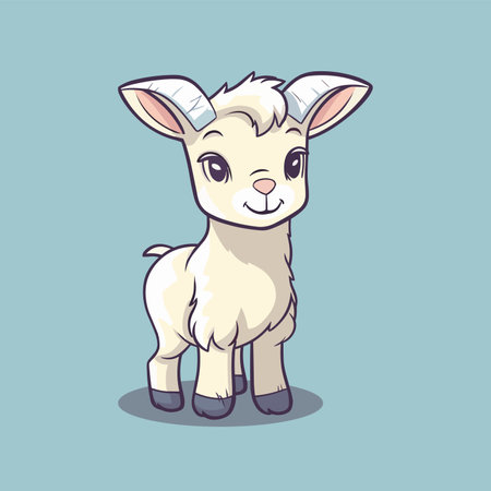 Cute cartoon baby goat on a blue background. vector illustration.のイラスト素材