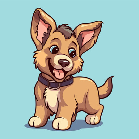 Cute cartoon puppy on a blue background. Vector illustration of a dog.のイラスト素材