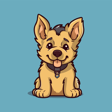Cute cartoon dog with collar on blue background. vector illustration.のイラスト素材