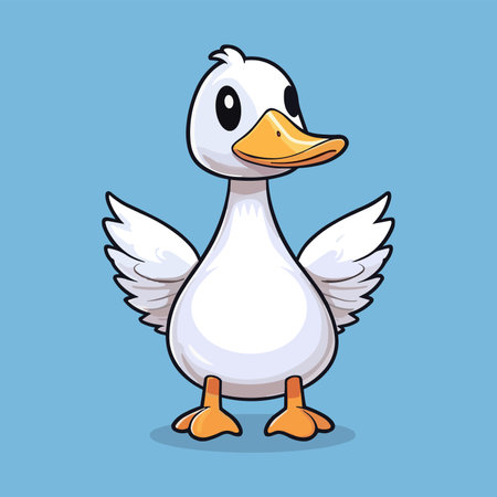Cute cartoon duck on a blue background. Vector illustration of a duck.のイラスト素材