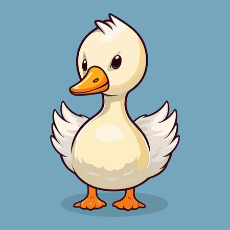 Cute cartoon duck on blue background. Vector illustration in flat styleのイラスト素材