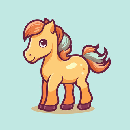 Cute Cartoon Horse - Playful Equine Character. Vector Illustration for Children and Baby. Farm Animal Clipart with Equestrian Themeのイラスト素材