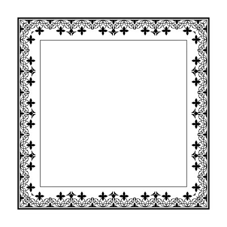 Square black and white floral european national pattern frame. Ethnic square ornament of Ancient Greece, Roman Empire. Pattern frame for invitations, textile, engraving, embroideryのイラスト素材