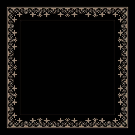 Decorative frame Elegant element for design in Eastern style, place for text. Square gold floral european pattern frame arabesque. Lace frame invitations, textiles, embroideryのイラスト素材