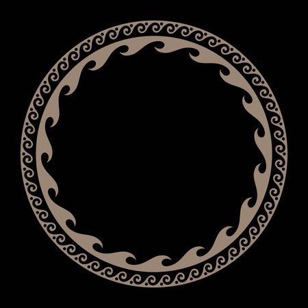 Circle classic golden black greek ornament frame. Greek wave meander. Round european frame wave meander. Pattern of Greece, ancient Rome. For textile, porcelain, sandblastingのイラスト素材