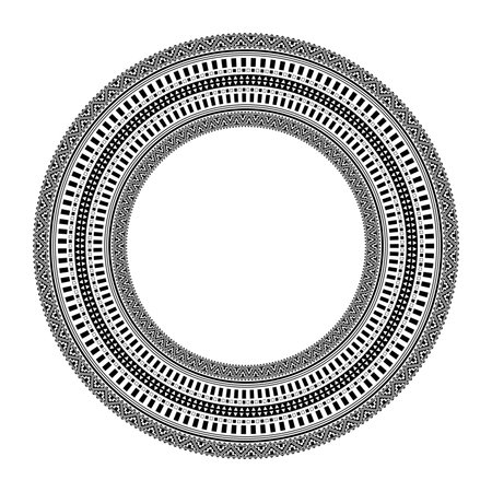 Ethnic round neck ornament of African tribes. Circular ornament in ethnic style. Black, white vector illustration. The endless pattern of Aztec, Maya, Incas, Peru, Brazil, Mexicoのイラスト素材