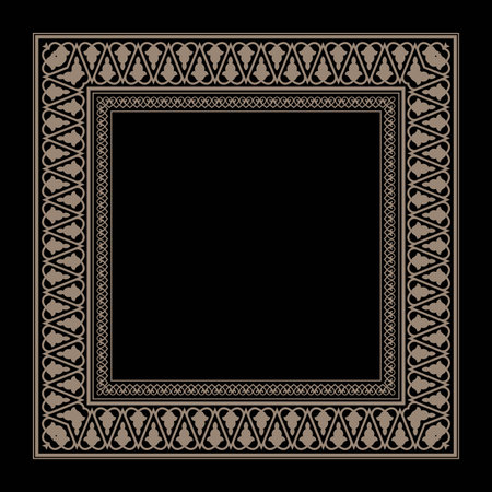 Vector golden square stencil of classic byzantine ornament. Border frame ancient Greece, of Eastern Roman Empire. For invitation, porcelain, embroidery, sandblastのイラスト素材