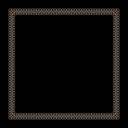 Elegant element for design in Eastern style, place for text. Square gold floral european national pattern frame arabesque. Lace frame for invitations, textiles, embroiderのイラスト素材