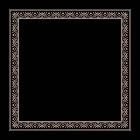 Gold square frame. Elegant element for design in Eastern style, place for text. Floral gold border. For invitation, greeting card, textile, engraving, embroidery, porcelain, laserのイラスト素材