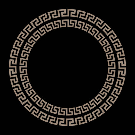 Golden Chinese Circle frame. Gold Decorative round frame with floral Chinese ornament, meander. Greek pattern. Roman ellipse frame. For textile, engraving, embroidery, porcelainのイラスト素材
