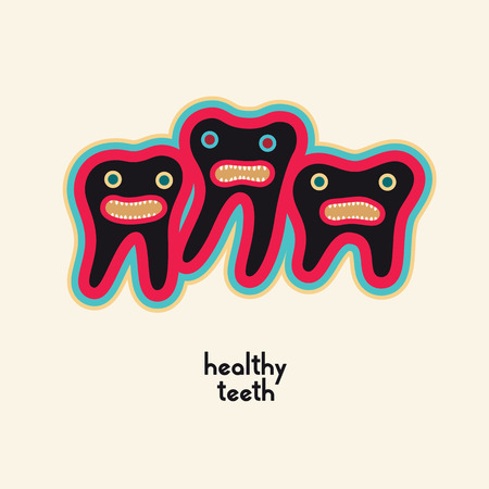 Funny colorful teeth cartoon characters. Vector illustration.のイラスト素材